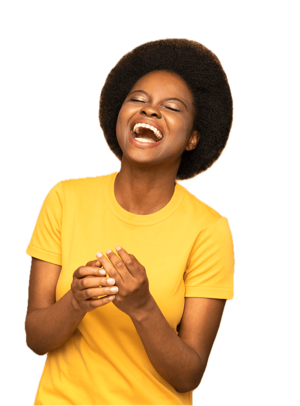 Frau mit offenem, strahlendem Lächeln – Beispiel für Veneers, Praxis für Zahnerhaltung Halle, Dr. Michaela Strumpski.